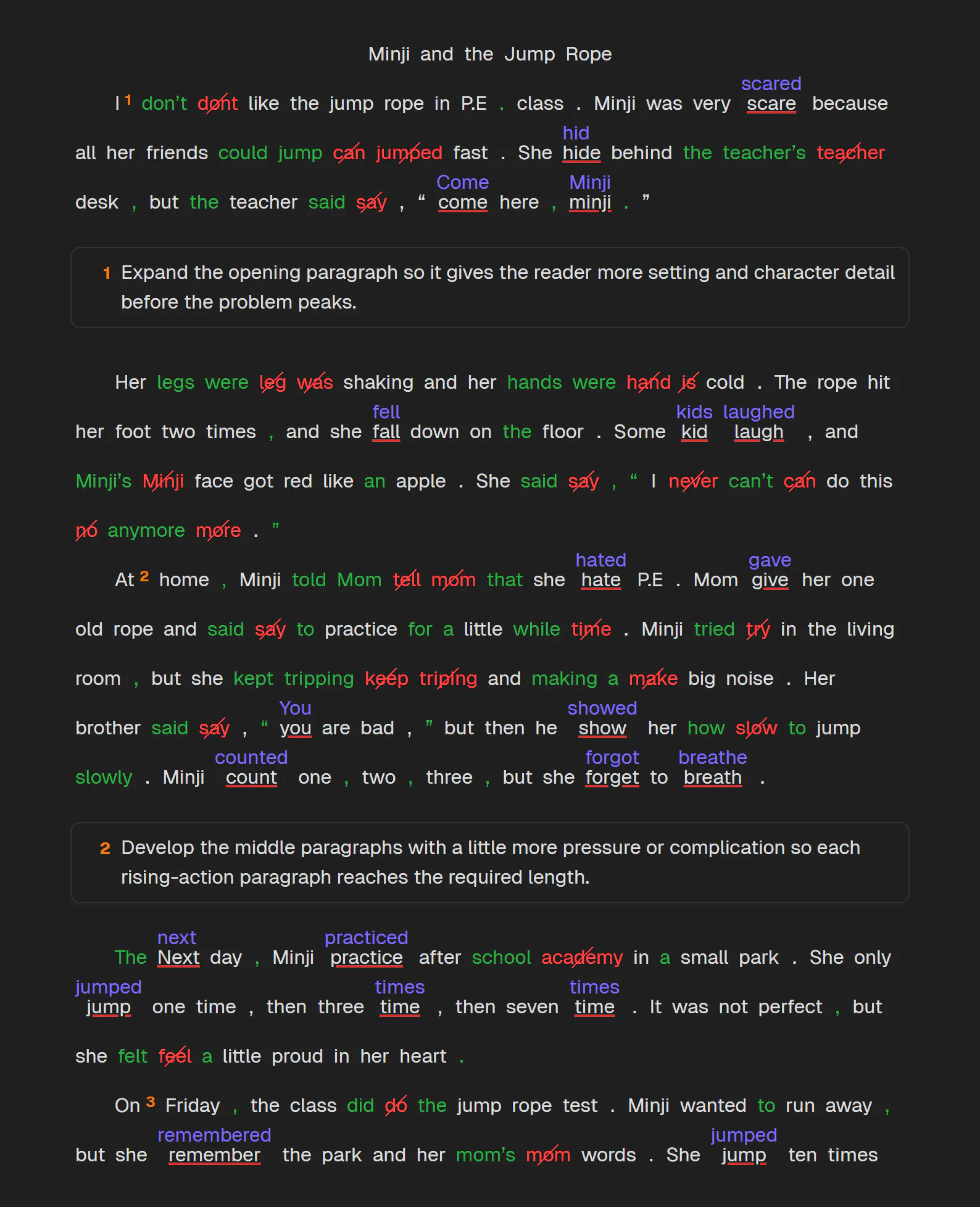 Snapgrade annotated correction document example